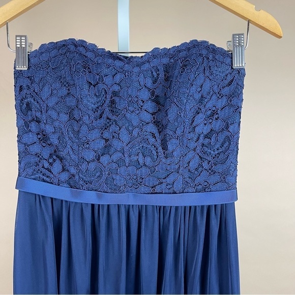 David's Bridal Size 2 Marine Lace Strapless Maxi Dress Wedding Guest Bridesmaid - Picture 3 of 8
